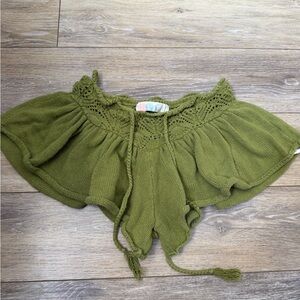 Free People Olive Green Knit Crochet Waist Shorts